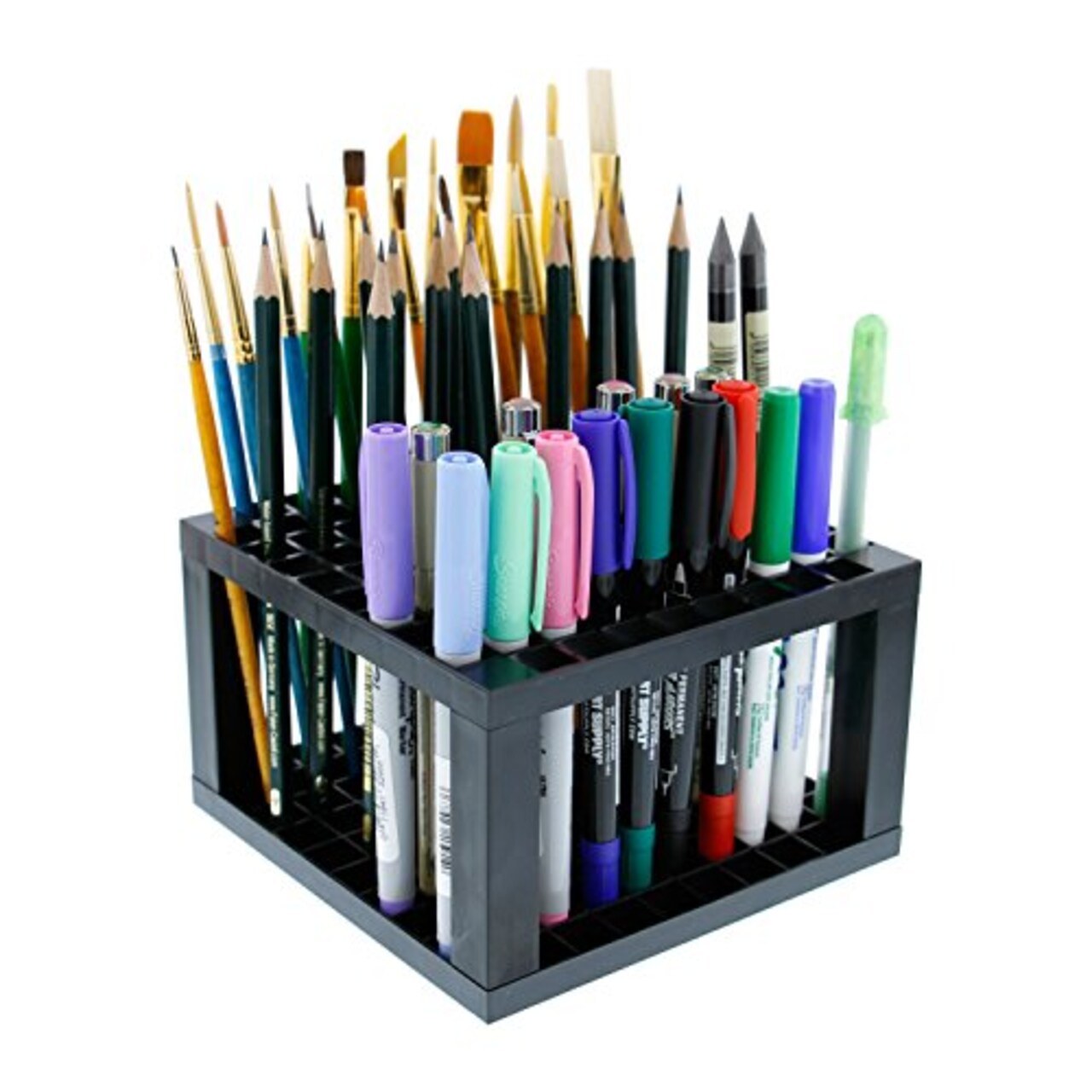 96 Hole Plastic Pencil & Brush Holder - Desk Stand Organizer Holding Rack for Pens, Paint Brushes, Colored Pencils, Markers
